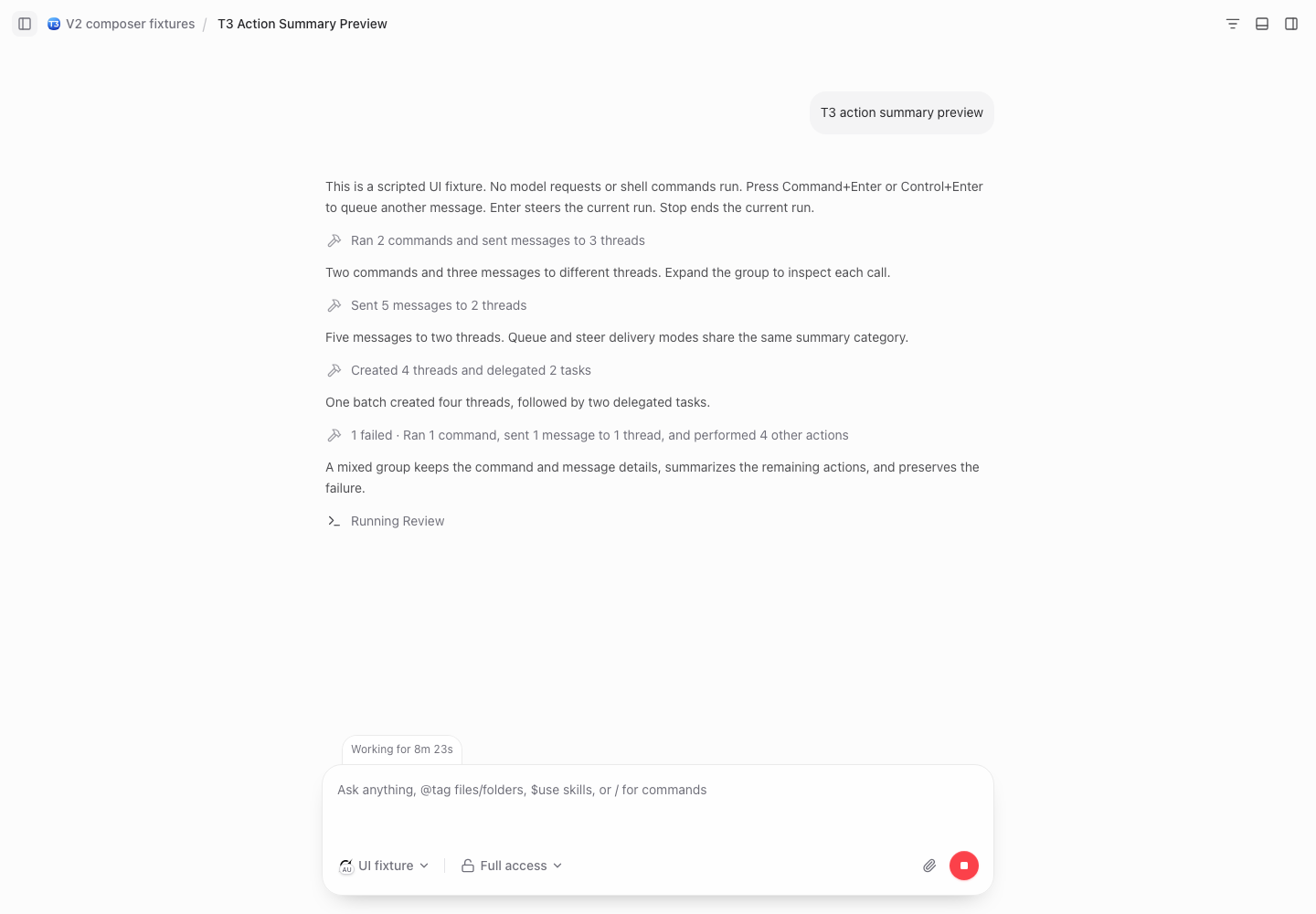 T3 action summaries