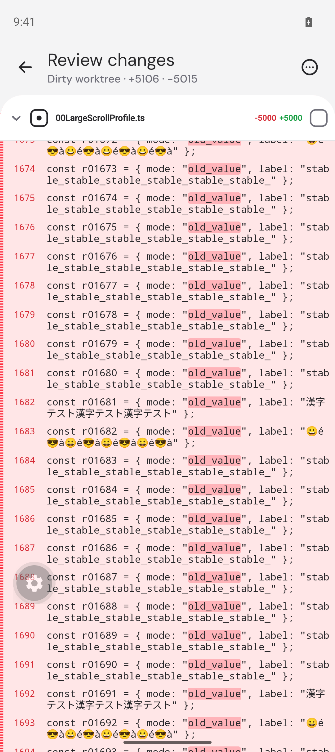 Deep rows retain word-change backgrounds but lose syntax colors