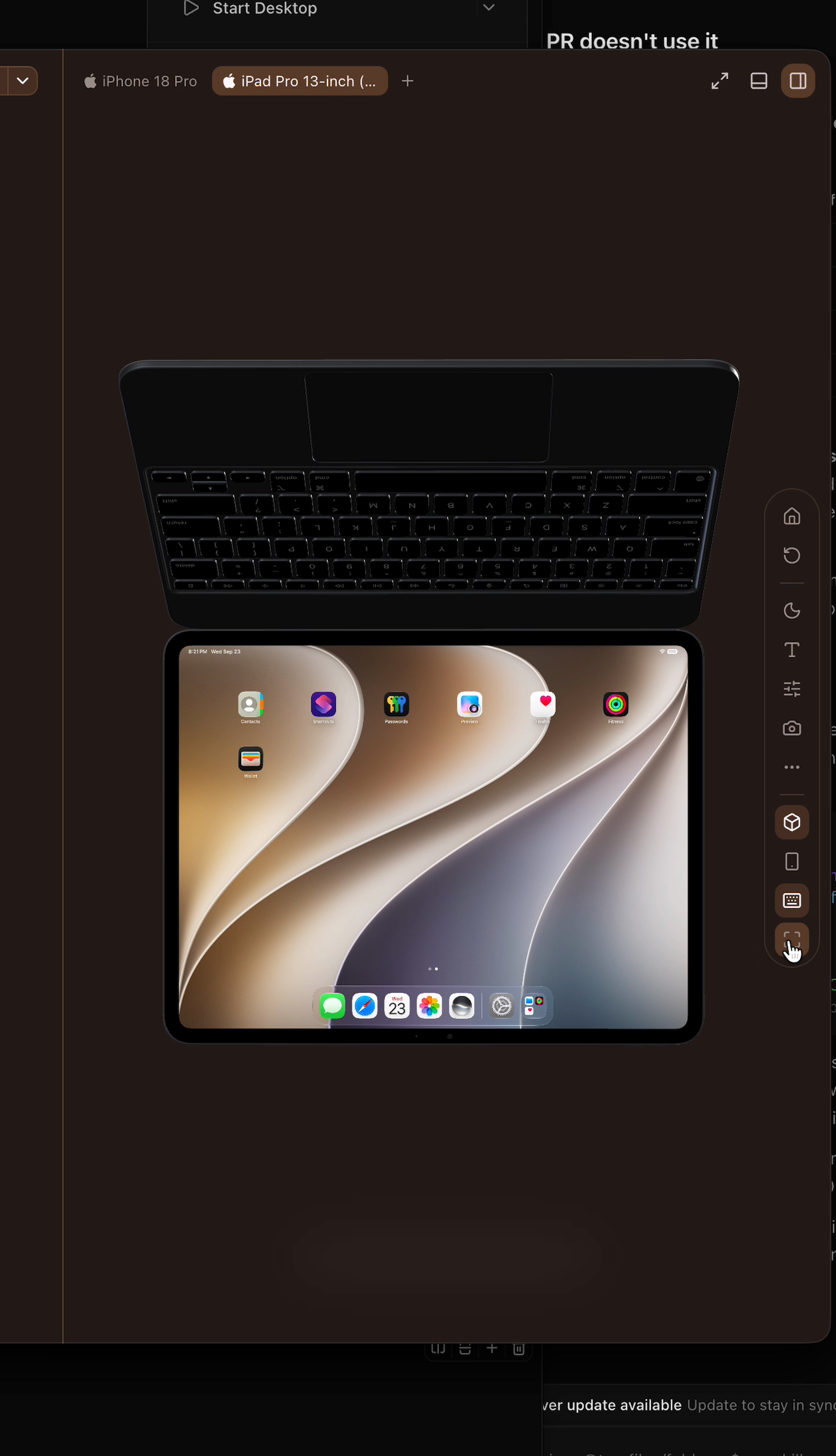 Before: the iPad keyboard above the screen