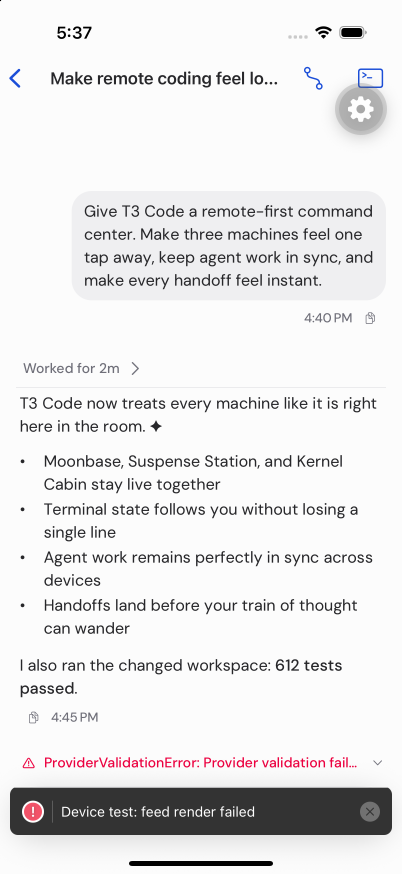 After retry: the iOS conversation renders again in the same thread