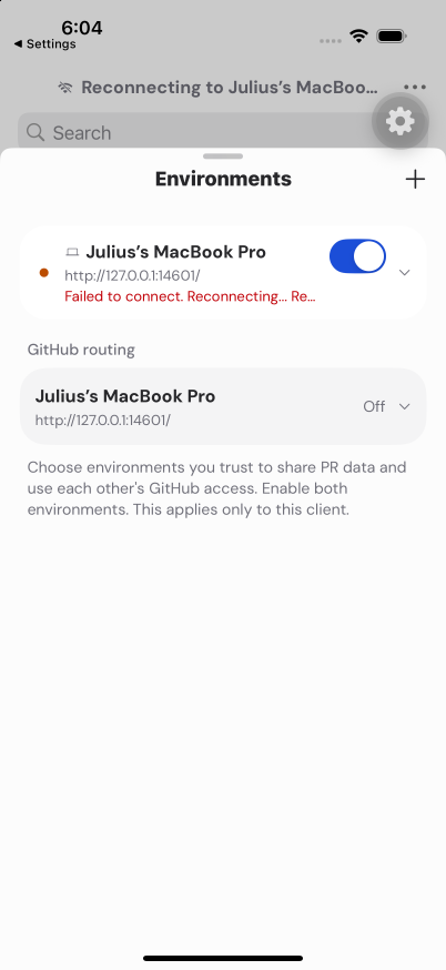iOS reconnecting dot with Reduce Motion on, four seconds later