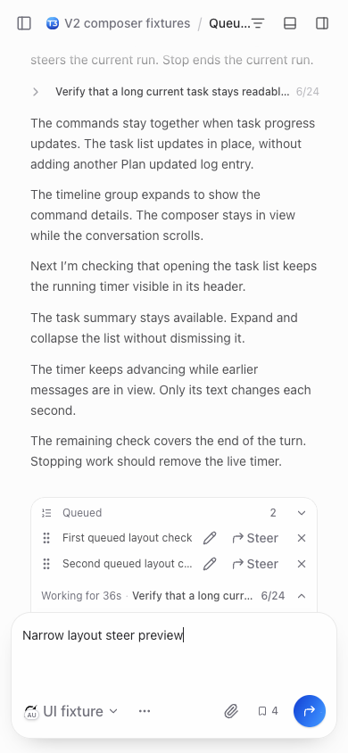 Narrow web composer shows only Steer when it has content