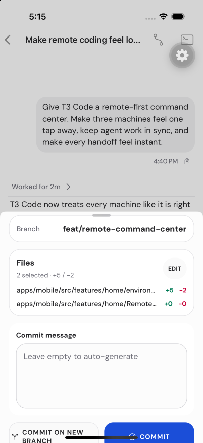 Before revert: iOS Commit changes sheet has shifted content and a partially obscured footer