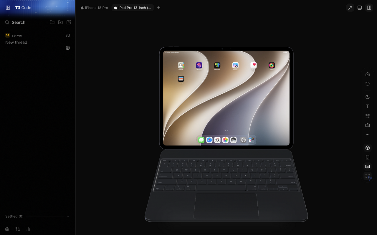 After: the upright iPad with the keyboard below the screen